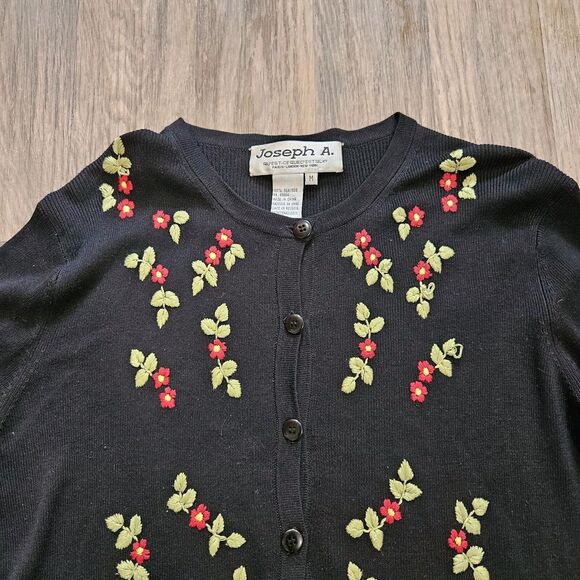 Vtg Joseph A Embroidered Floral Cardigan Sweater Womens M Cottagecore Boho Gma - Picture 2 of 8